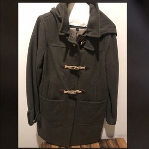 JCREW OLIVE GREEN WOOL CARCOAT WITH REMOVABLE HOOD